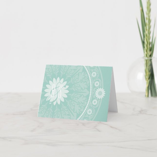 Blue Green Baroque Monogrammed Thank You Notes (Front)