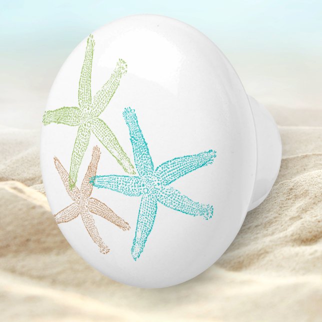 Blue Green Beach Seashell Starfish Design Ceramic Knob (Creator Uploaded)