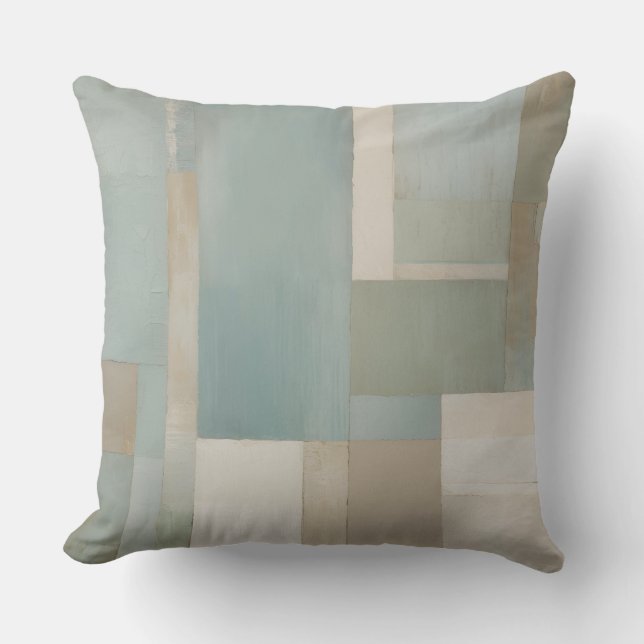 Blue Green Beige Tan Colour Block Print Throw Pillow (Front)