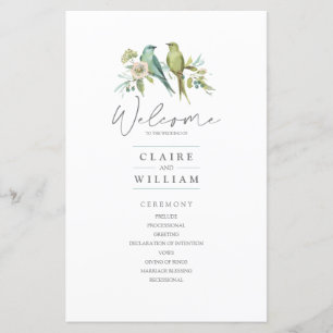 Blue Green Birds Floral Watercolor Wedding