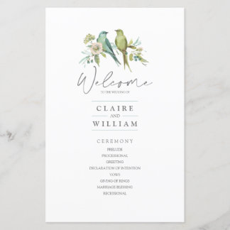 Blue Green Birds Floral Watercolor Wedding