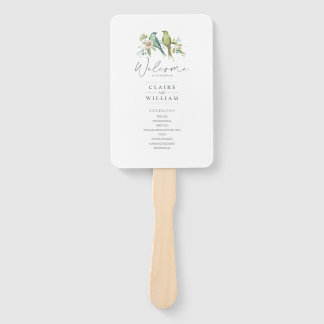 Blue Green Birds Floral Watercolor Wedding Hand Fan