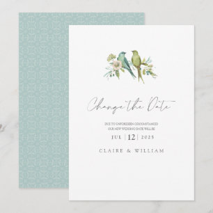 Blue Green Birds Floral Watercolor Wedding Holiday Card