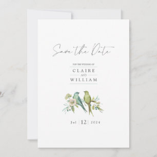 Blue Green Birds Floral Watercolor Wedding Save Th The Date