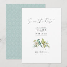 Blue Green Birds Floral Watercolor Wedding