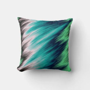 Blue Green black and white abstract Throw Pillow