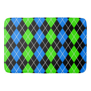 Blue Green Black Argyle Diamond Design  Bath Mat