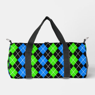 Blue Green Black Argyle Diamond Design  Duffle Bag