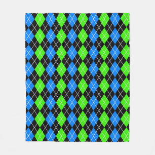 Blue Green Black Argyle Diamond Design  Fleece Blanket