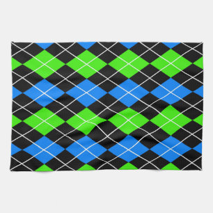 Blue Green Black Argyle Diamond Design Kitchen Towel