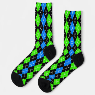 Blue Green Black Argyle Diamond Design  Socks
