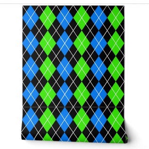 Blue Green Black Argyle Diamond Design Wallpaper
