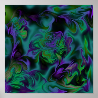 Blue, Green, Black, Purple Liquid Art Poster