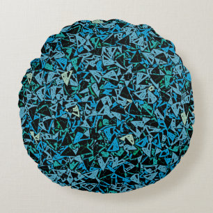 Blue Green Black Triangle Seamless Pattern Round Pillow