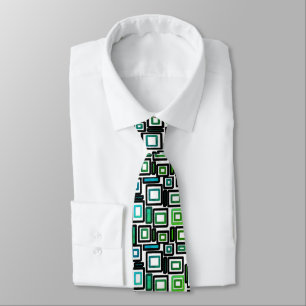 Blue Green Black White Geometric Blocks Tie