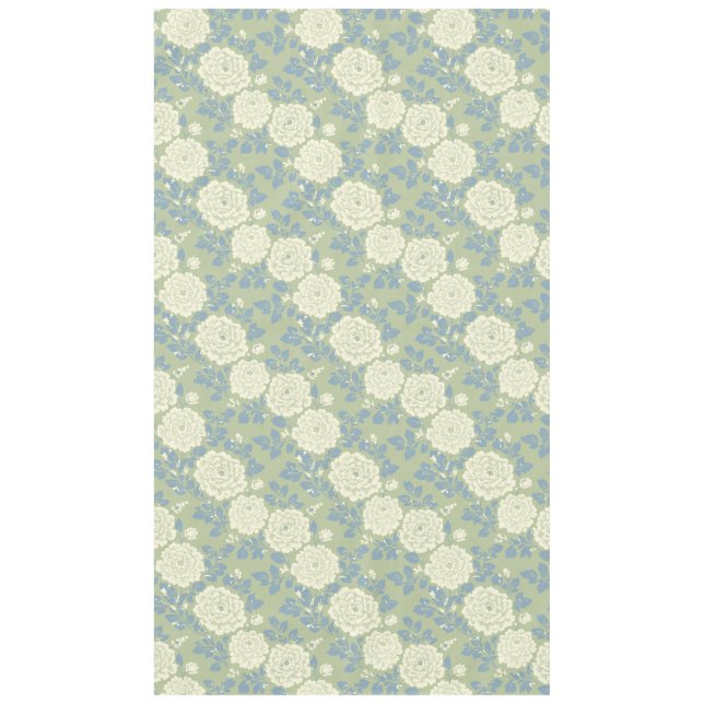 Blue Green Block Print Floral Tablecloth (Front)