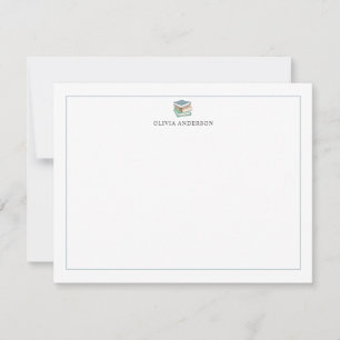 Blue Green Books Border Personalized Stationery Card
