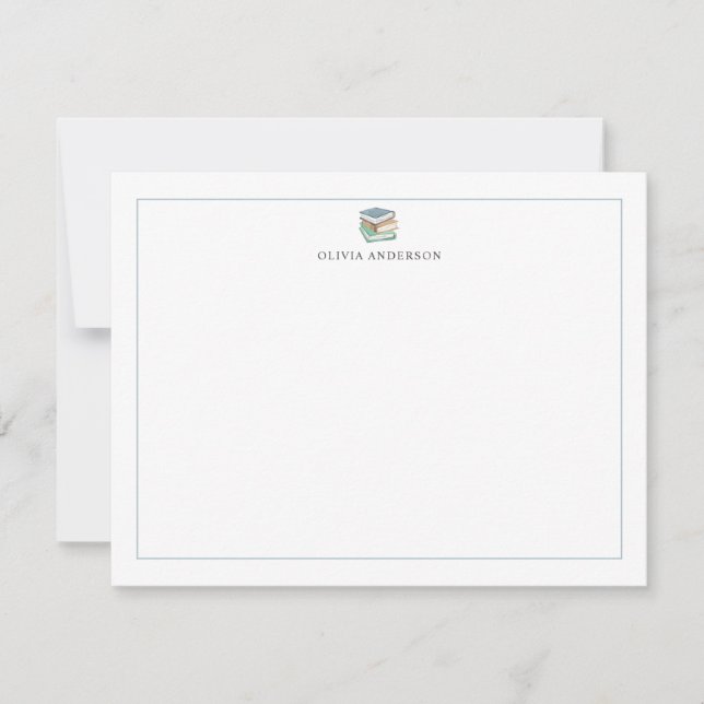 Blue Green Books Border Personalized Stationery Card (Front)