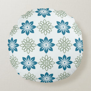 Blue & Green Botanical Harmony Round Pillow