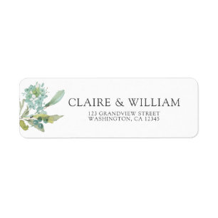 Blue Green Botanical Watercolor Wedding Label