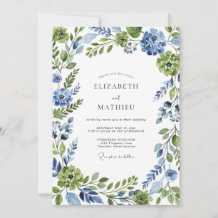 Blue Green Botanical Whimsical Wedding Invitation