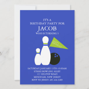 Blue & Green Bowling Party Birthday Invitation