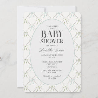 Blue & Green Bows Baby Shower Invitation