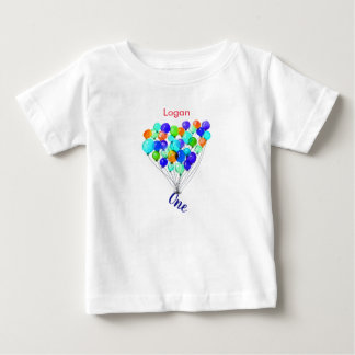Blue Green Boy BALLOON Personalized ONE Birthday Baby T-Shirt