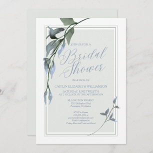 Blue Green Bridal Shower Floral Invitation
