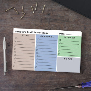 Blue Green Brown Man's Daily Planning Checklists Post-it Notes