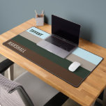 Blue Green Brown Stripes Pattern Name Desk Mat<br><div class="desc">Elevate your workspace with this blue, green, and brown stripes pattern name desk mat. Designed for both style and functionality, it adds a touch of earthy elegance while providing a smooth surface for your keyboard and mouse. Personalize it with your name for a custom touch, making it a great addition...</div>