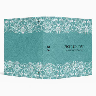 Blue-Green Burlap Linen Look & White Lace Binder