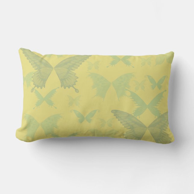 Blue Green Butterflies on Buttercup Yellow Lumbar Pillow (Front)