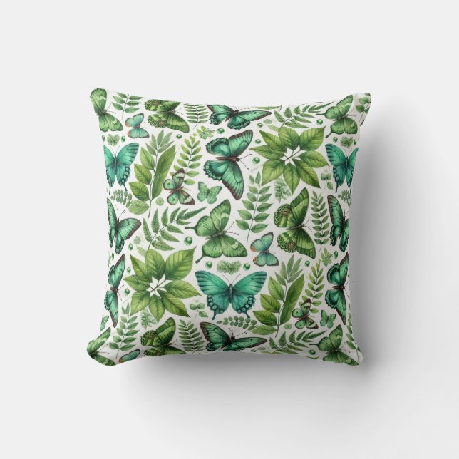 Blue-Green Butterflies Throw Pillow (Front)