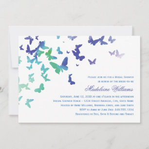 Blue Green Butterfly Cascade Wedding Shower Invitation
