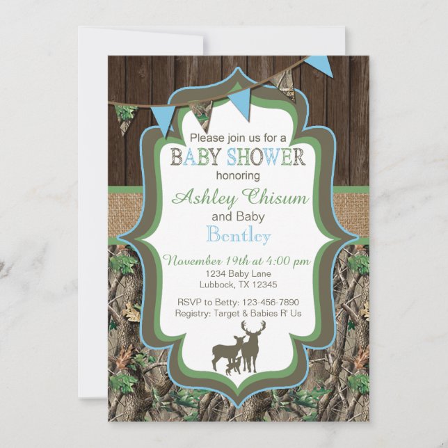 Blue Green Camo Baby Shower Invitation (Front)