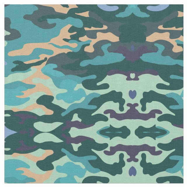 Blue & Green Camouflage  Fabric (Close Up)