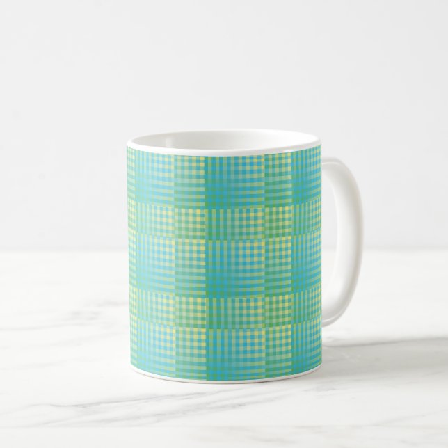 Blue Green Checker Abstract Pattern Coffee Mug (Front Right)