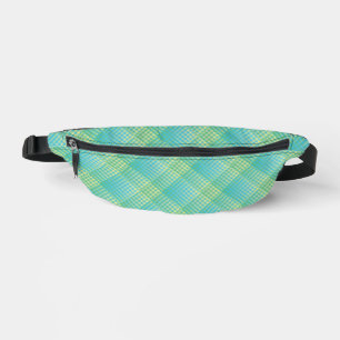 Blue Green Checker Abstract Pattern Fanny Pack