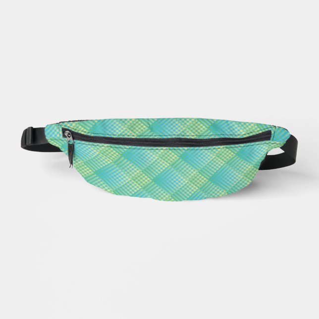 Blue Green Checker Abstract Pattern Fanny Pack (Front)