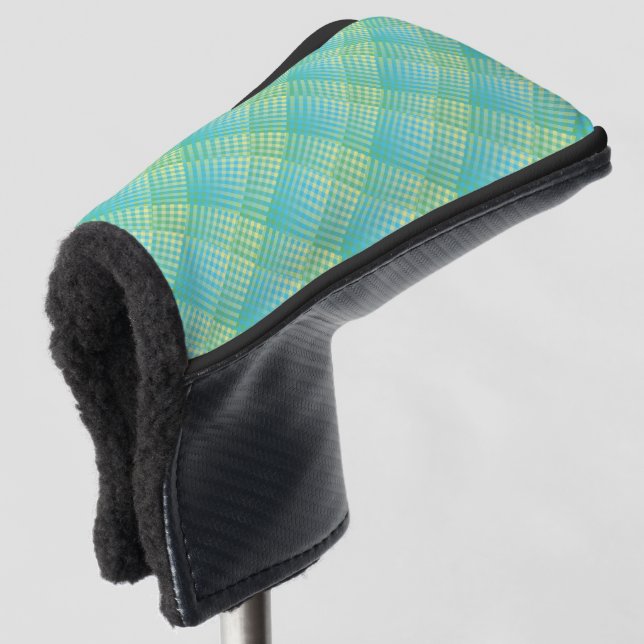 Blue Green Checker Abstract Pattern Golf Head Cover (3/4 Front)