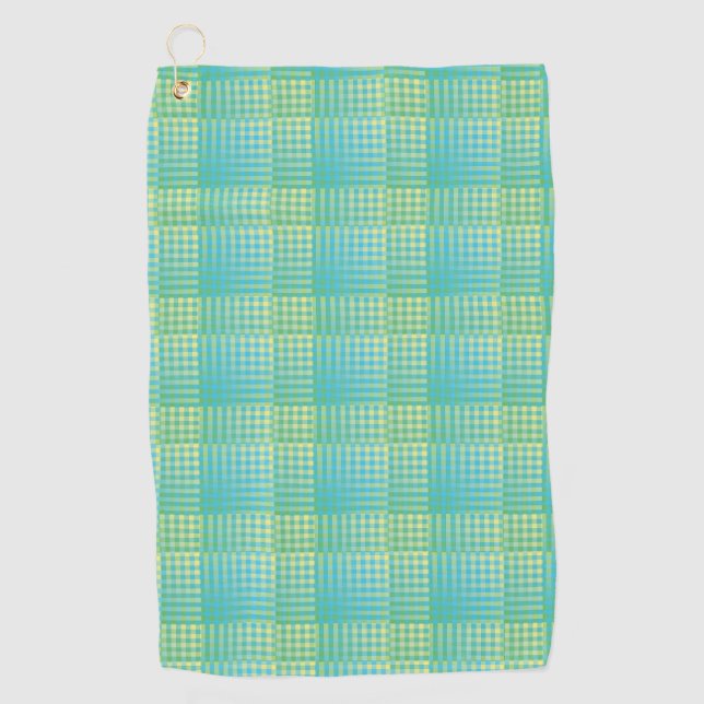 Blue Green Chequered Abstract Pattern Golf Towel (Front)