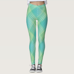 Blue Green Chequered Abstract Pattern Leggings