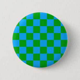 Blue Green Chequered Check Pattern 2 Inch Round Button