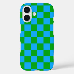 Blue Green Chequered Check Pattern iPhone 16 Case