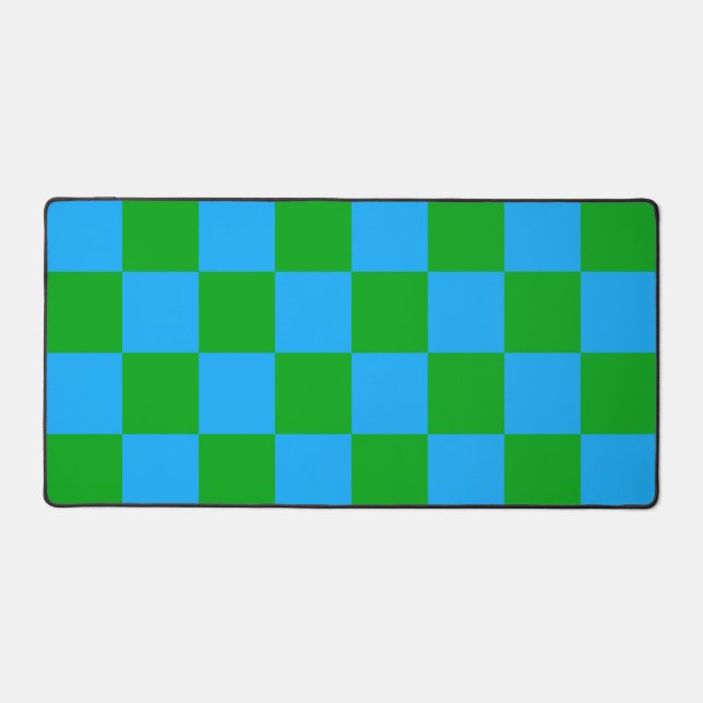 Blue Green Chequered Check Pattern Desk Mat (Front)