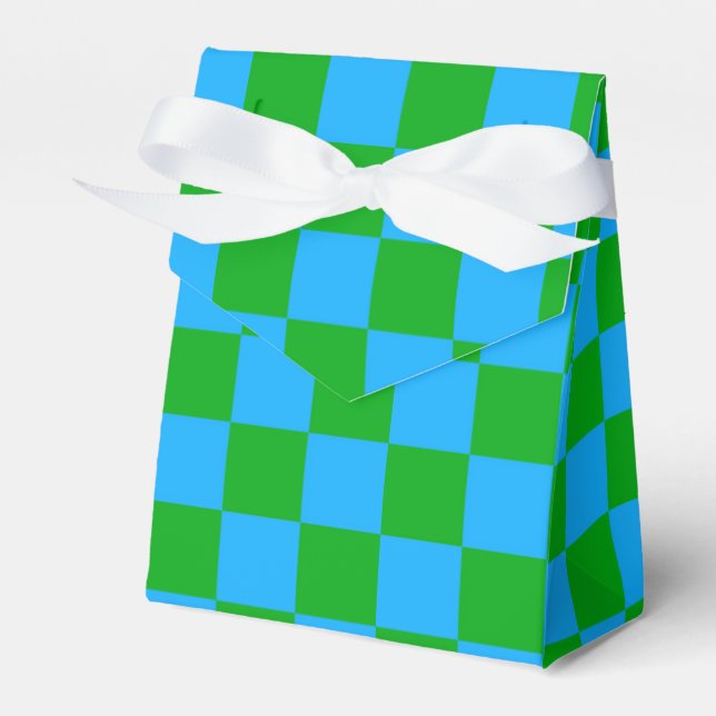 Blue Green Chequered Check Pattern Favor Box (Front Side)