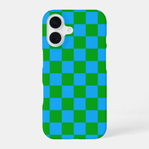 Blue Green Chequered Check Pattern iPhone 16 Case
