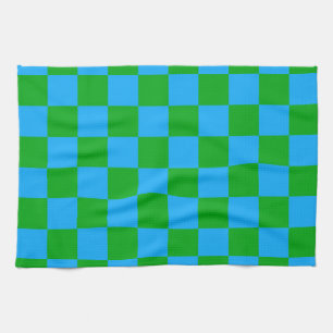 Blue Green Chequered Check Pattern Kitchen Towel