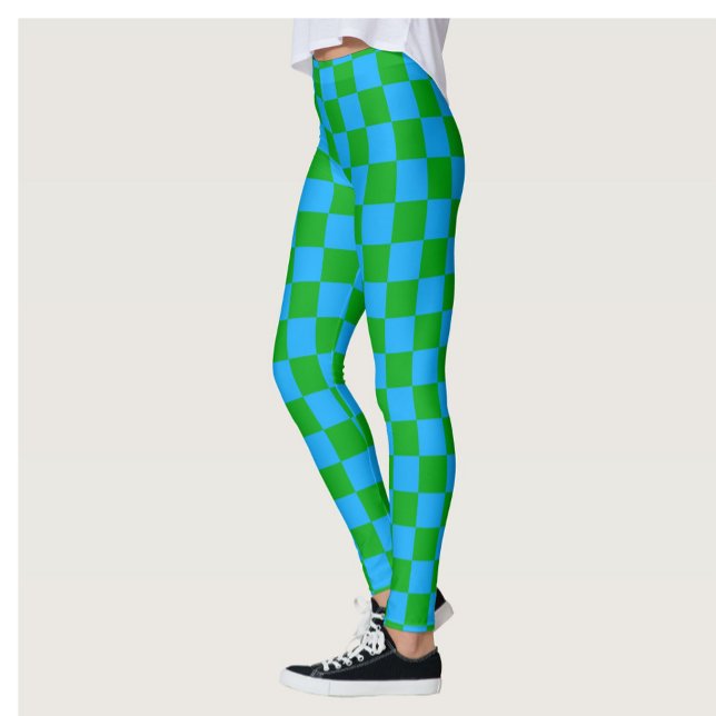 Blue Green Chequered Check Pattern Leggings (Creator Uploaded)